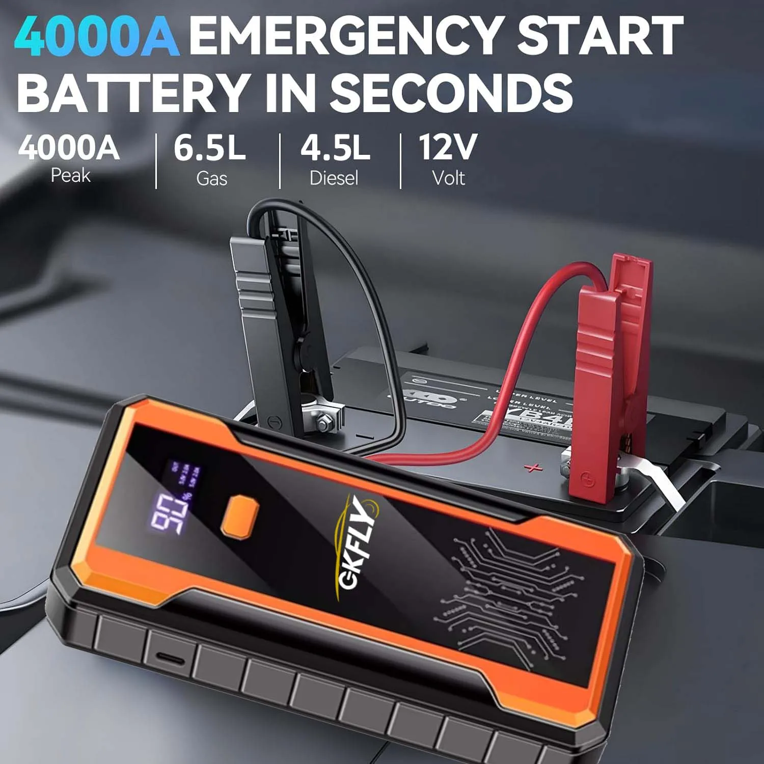 GKFLY 4000A Rozrusznik Samochodowy Przenośny Power Bank 2000A Booster Akumulatora Samochodowego 12V Pomocnicze Urządzenie Rozruchowe do Silników Diesla i Benzynowych — zdjęcie 3