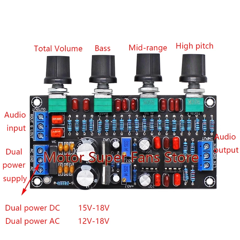 Preamp Preamplifier Volume Tone Control Finished Board Amplifier NE5532 AC 12V - 18V Treble Midrange Bass EQ DIY Dual
