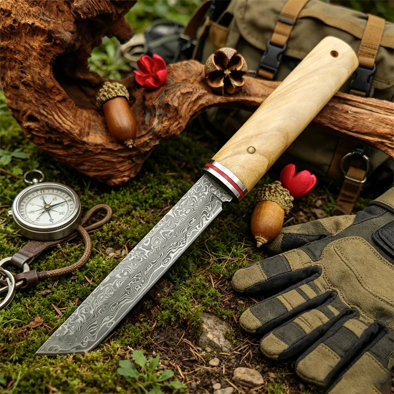 Edc Pocket Carry Fixed Blade - Przenośny Nóż z Ostrzem Damasceńskim, Rękojeść