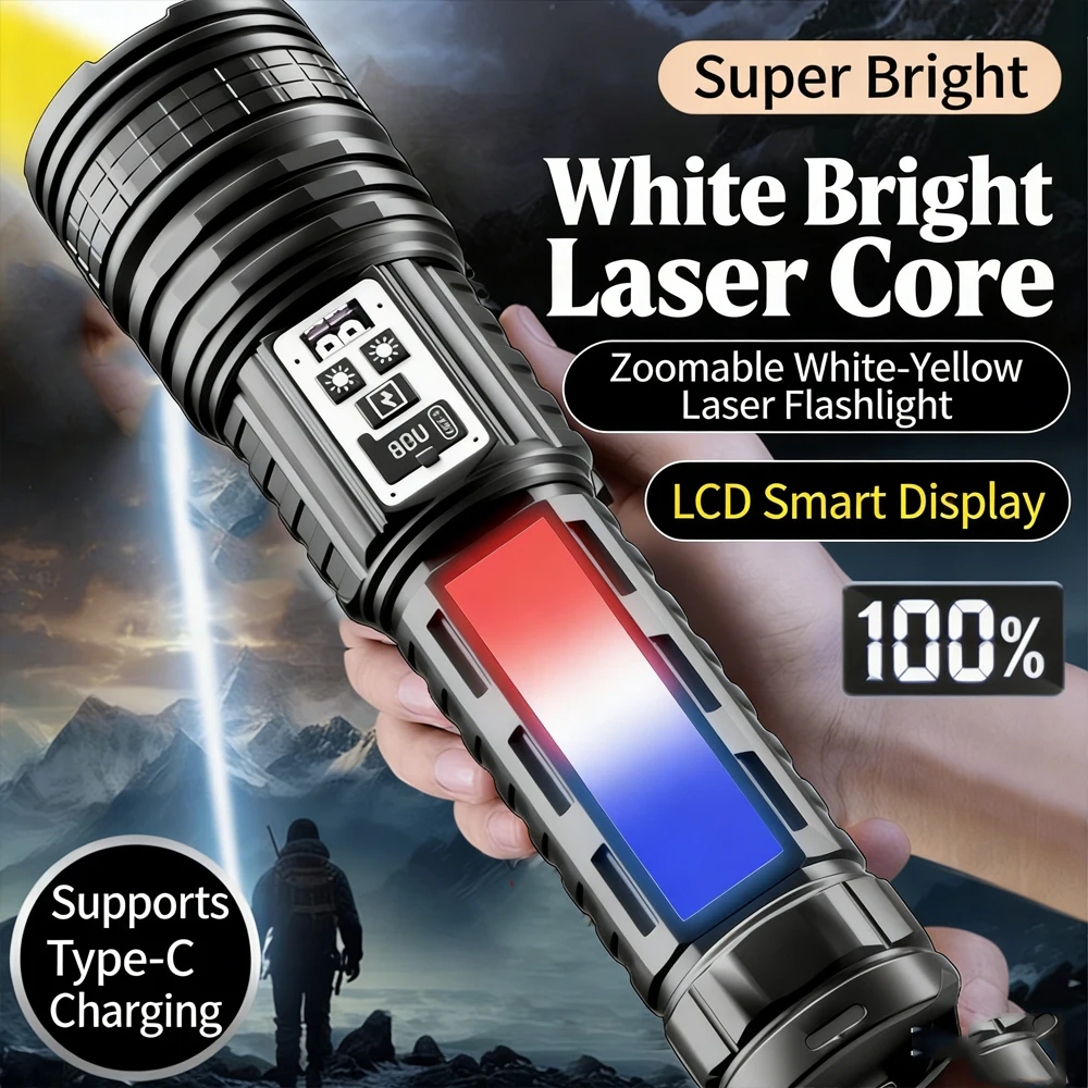 Potente linterna LED de alta potencia, linterna recargable, luz de flash fuerte, linterna de largo alcance, linterna LED recargable para exteriores.