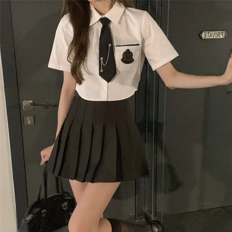 2023 novo terno jk uniforme set japão coreia estilo blusa curta + saia curta plissada para as mulheres menina moda diária uniforme set g835