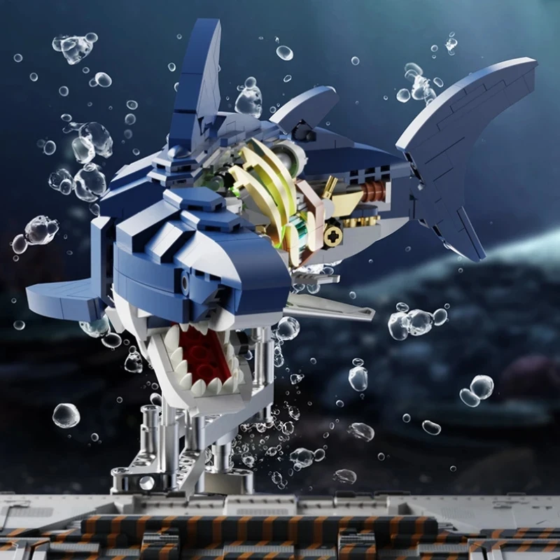 

Marine Animal Bricks Technical Semi-Mechanical Shark Model Constructor Display with Lights Building Block Set Toys Gifts