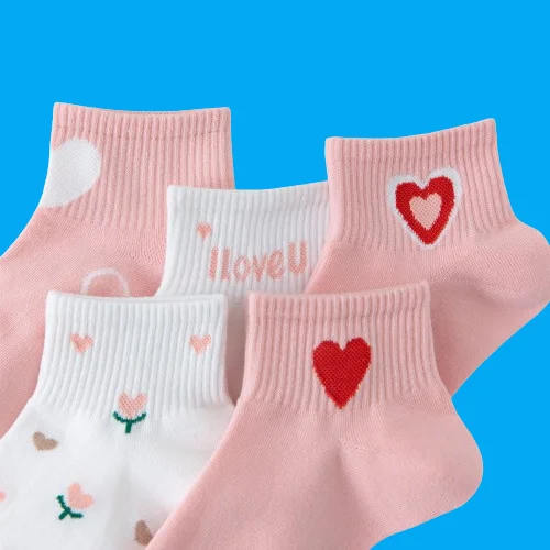 5/10 Pairs Women's Spring and Summer Short Socks Cotton Thin Breathable Cute Japanese Ins Trendy Socks Color Love Short Socks