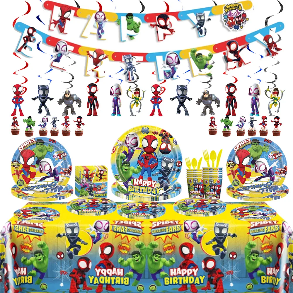 Spidey And His Amazing Friends Theme Party Decorations Disposable Tableware Set Tablecloths Birthday Party Supplies Baby Showers