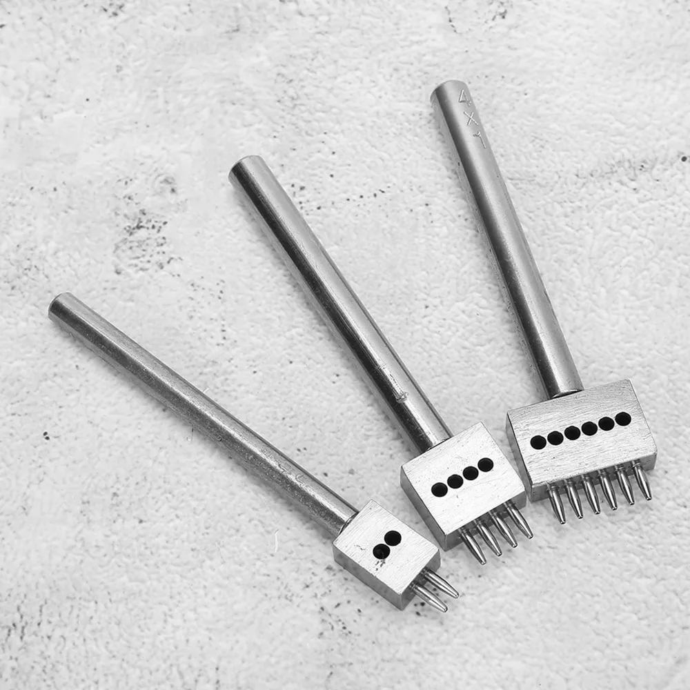 3pcs 2/4/6 Prong Leather Hole Punch Tool 4/5/6mm Pitch Round Punch Chisel Spacing Punch Tool Leathercraft Punching Set