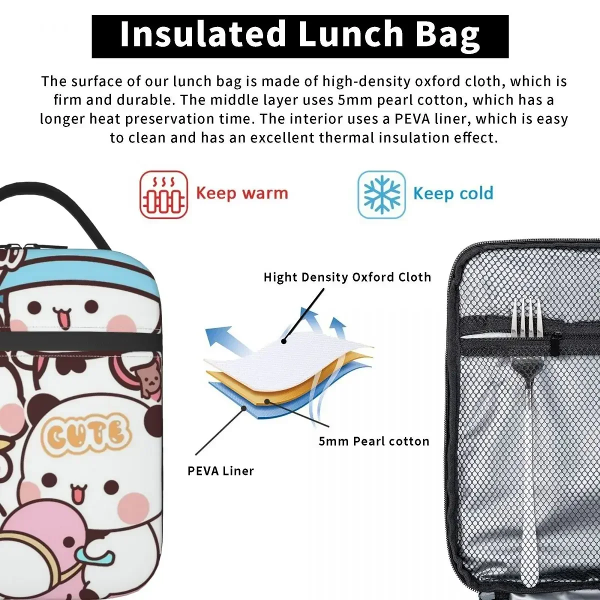 Insulated Lunch Box Cute Bubu Dudu Product Cartoon Panda Bear Lunch Food Box Fashion Cooler Thermal Bento Box For School