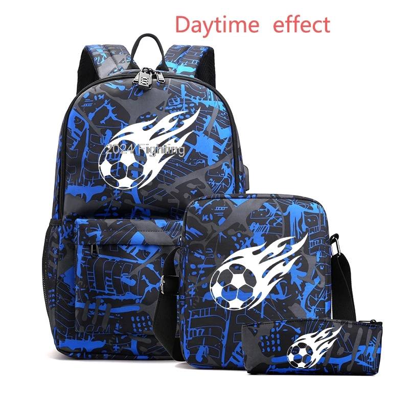 Luminous HOT Football Backpacks USB Teens Simple Capacity Laptop School Bags Women Men Rucksack Travel Mochila With Shoulder Bag