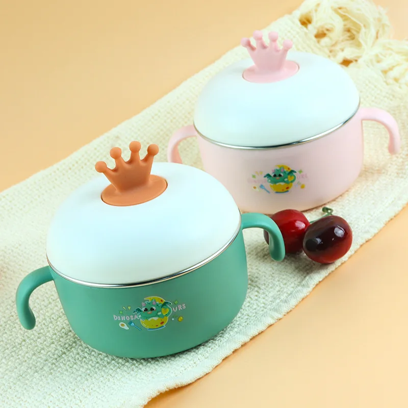 New Cartoon Baby Supplementary Food Bowl Children's 316 Stainless Steel Anti drop Anti scald Handle Dining Baby Tableware Bowl