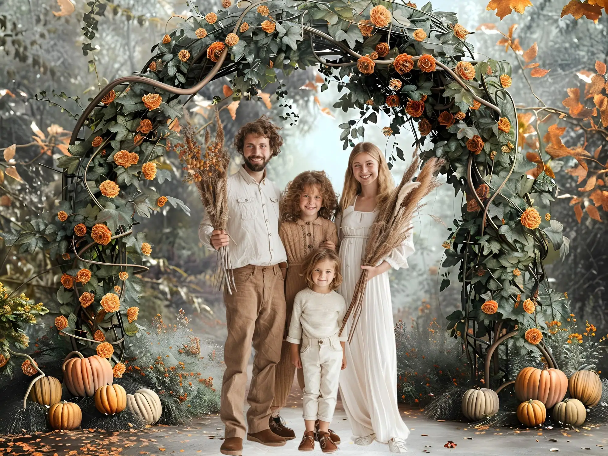 Mehofond Photography Background Autumn Fall Pumpkins Arch Maple Leaves Kids Birthday Family Portrait Decor Backdrop Photo Studio