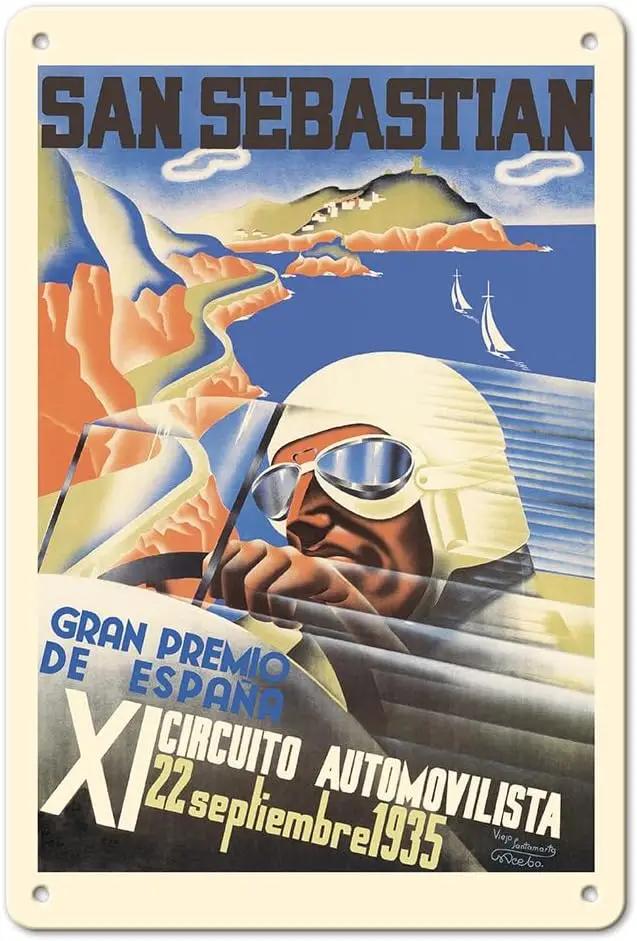 Pacifica Island Art San Bay of Biscay Spain - 11th Spanish Grand Prix - Vintage Car Racing Poster by Javier Gómez Aceb sign sign