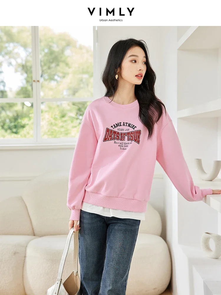 VIMLY Women's American Letter Printed Sweatshirt Hip Hop Streetwear Autumn Loose Casual Clothing Comfortable Pullover Sweatshirt