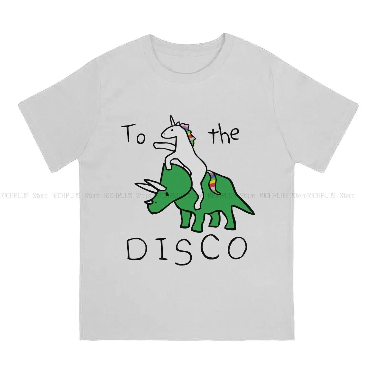 Meme Creative TShirt for Men To The Disco Unicorn Riding Triceratops Round Neck Polyester T Shirt Gift Clothes OutdoorWear