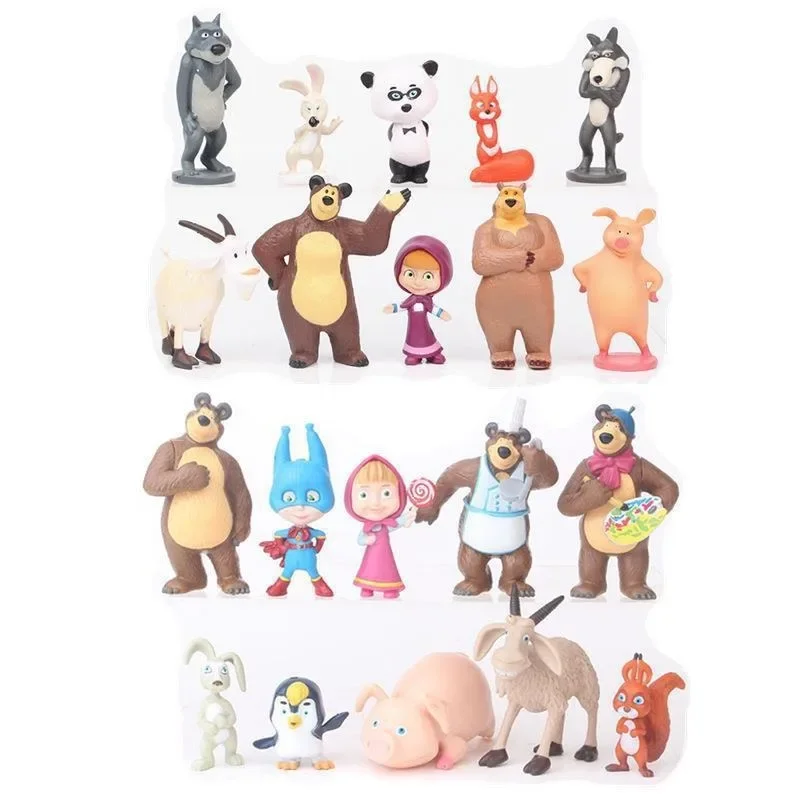 New Style10 Pcs Masha and The Bear Action Figure Anime Model Cartoon Toys for Friends Gifts