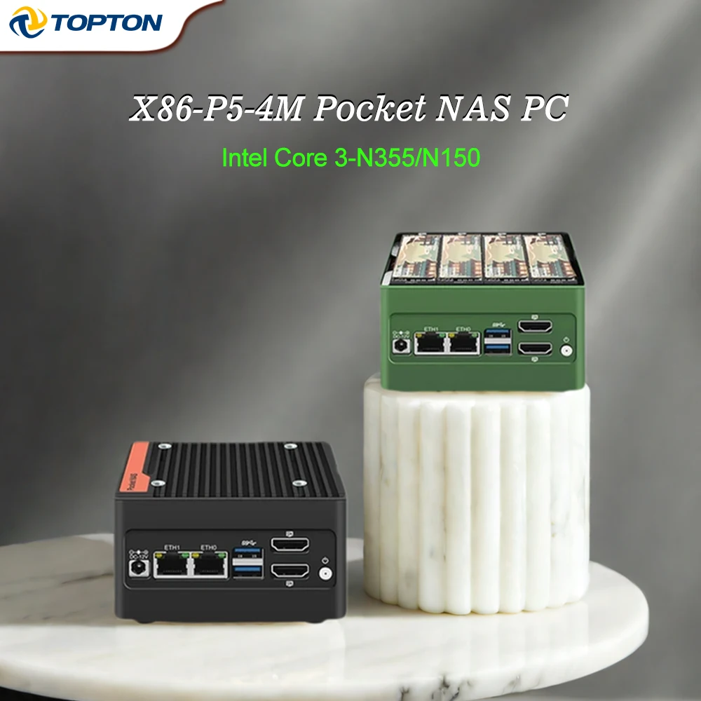 X86-P5 Pocket NAS Board PC Intel Core 3-N355 N305 N150 N100 2xi226-V 2.5G DDR5 4xM.2 NVMe Firewall Router Mini PC 2xUSB3.2 2xHD
