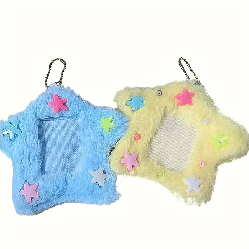 Star Plush Photo Clips, Random Star Colors, Cute Korean Style with Hanging Ring, Fluffy Design for Photos & Card Holders