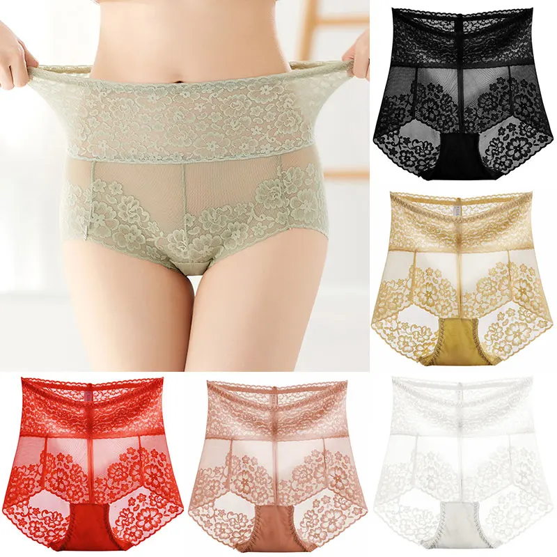 

Women Slimming Underwear Knickers Briefs Seamless High Waist Transparent Lace Panties Sexy Plus Size