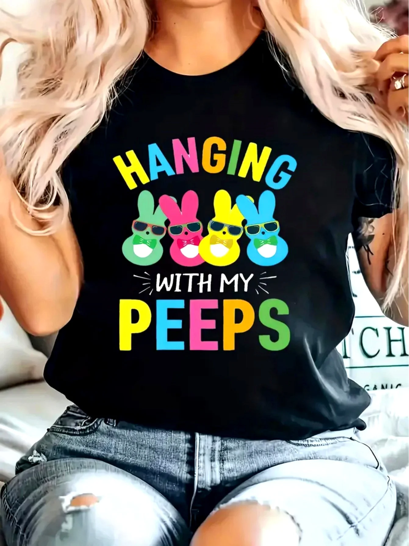 Easter-themed women's T-shirt. Colorful and stylish 