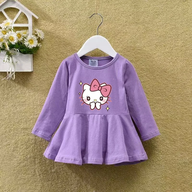 

Autumn Baby Girls Clothes Kid Long Sleeves Sanrio Hello Kitty Dress Children Sweet Cartoon Printed Dresses Princess Outfits