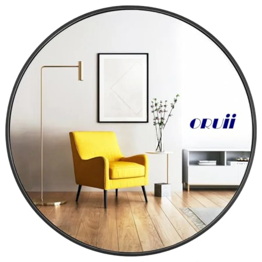 

24 inch Round Mirror with Metal Frame for Wall Decoration Ideal for Living Room Bathroom Vanity Entryway and Hallway Applicatio