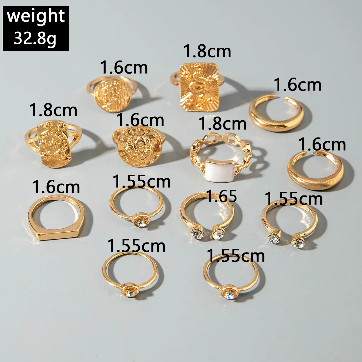 13 قطعة/المجموعة الهيب هوب الشرير غير النظامية المعادن افتتاح خواتم النساء خمر الذهب اللون المفصل حلقة مشتركة مجوهرات الحفلات هدية ﻿