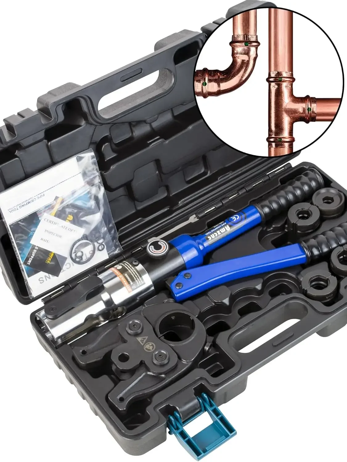 Copper Tube Fittings Pipe Crimping Tool with 1/2 inch 3/4 inch and 1 inch Jaw Copper Pipe Press Crimpers Pressing Pliers