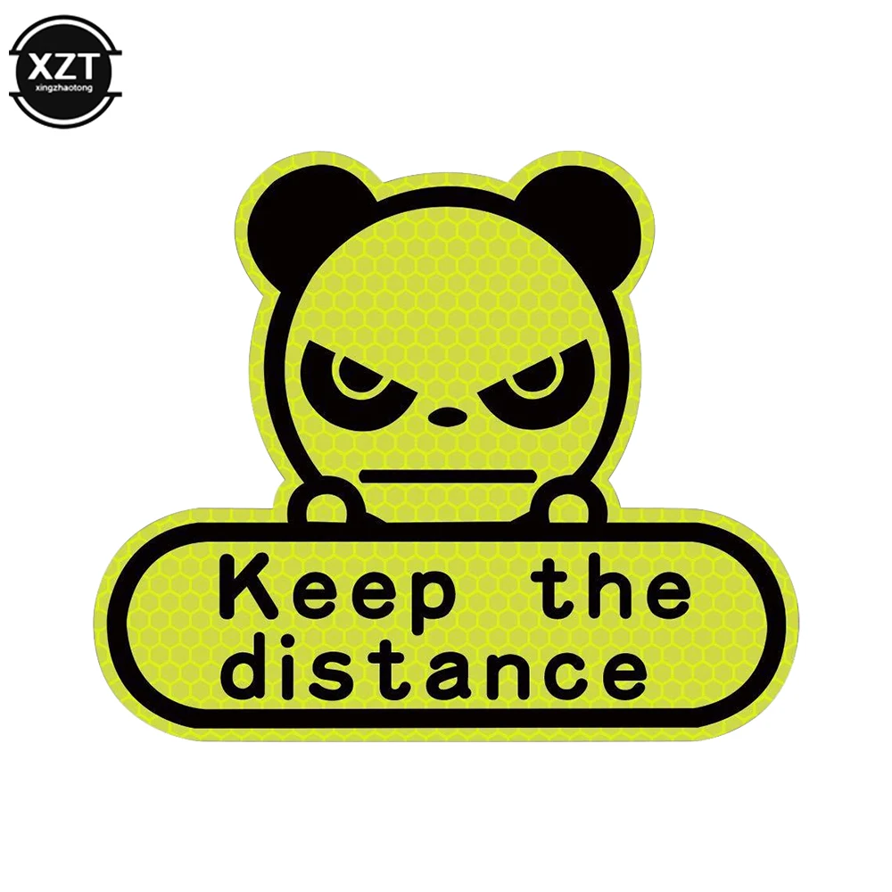1pcs Keep Distance Reflective Stickers Panda Stickers Fluorescent Yellow Green Hexagon Honeycomb Cartoon Car Decoration Stickers