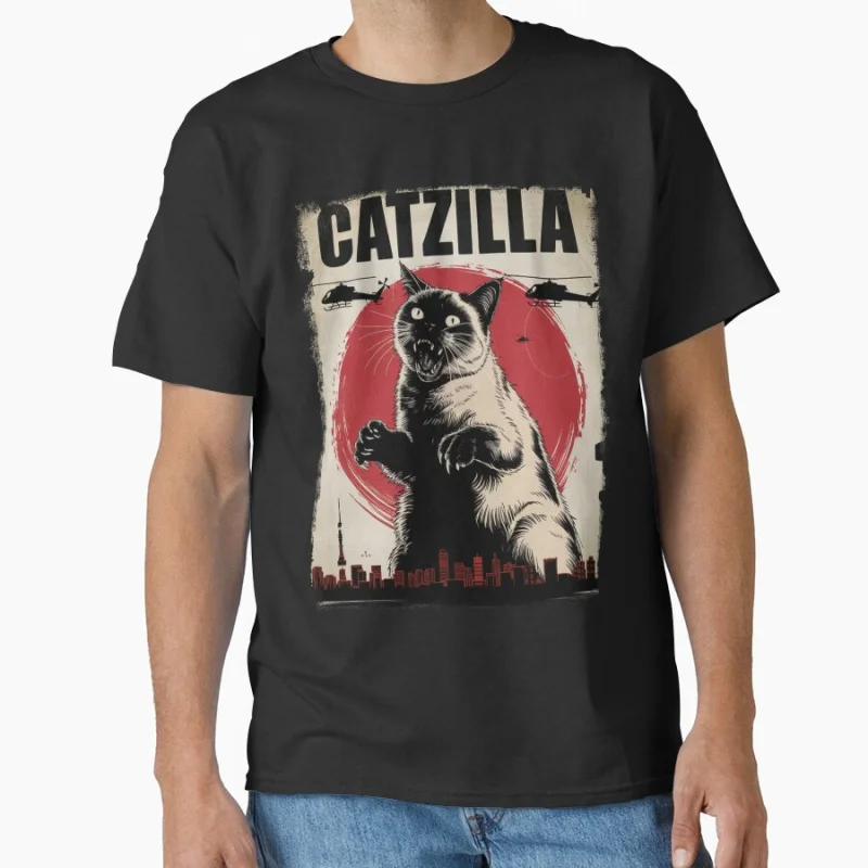 

Catzilla - Giant Cat Attacks! Retro Kaiju Monster King of the meowsters Anime movie gift T shirt for cat lover Large size Tops