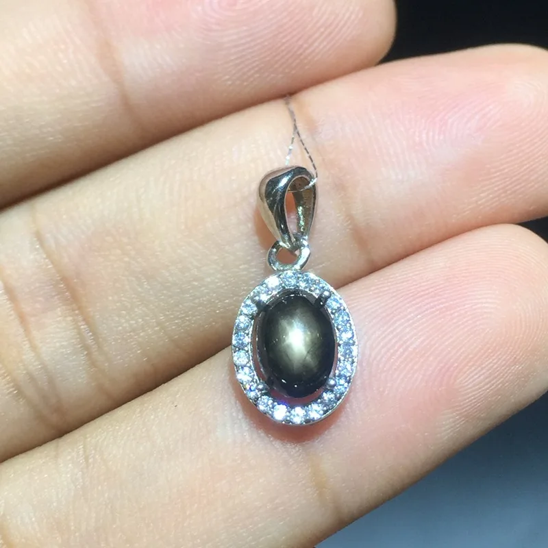 

Chinese Star Light Sapphire Pendant Solid 925 Silver 5mm*7mm 0.8ct Natural Sapphire Necklace Pendant for Daily Wear