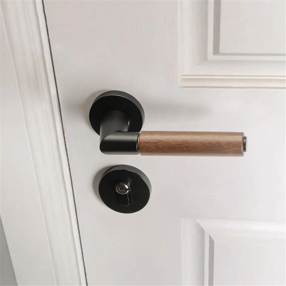 Bedroom Interior Door Lock Bright Gold Wood Grain Handle Lock Silent European Mechanical Solid Wood Door Lock Bathroom Knobs