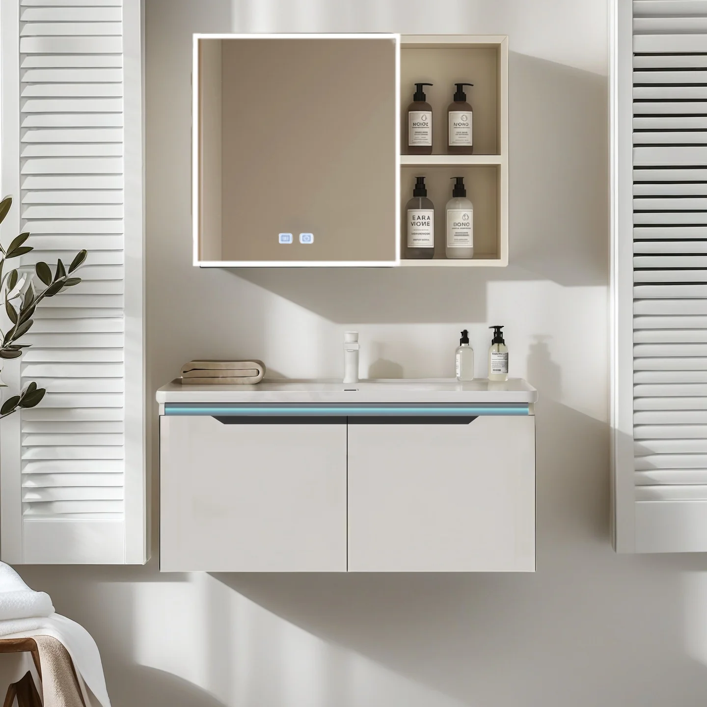 Low Price Luxury Modern Waterproof Floating Aluminum Bathroom Vanity Mirror Cabinet Wall-Mounted Set Soft Closing Eco-Friendlypr