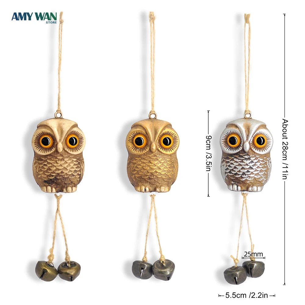 Realistic Owl Bell Pendant Decorative Garden Animals Statue Scarecrow Bird Repellent Outdoor Lawn Backyard Sculptures Wall Decor images - 6