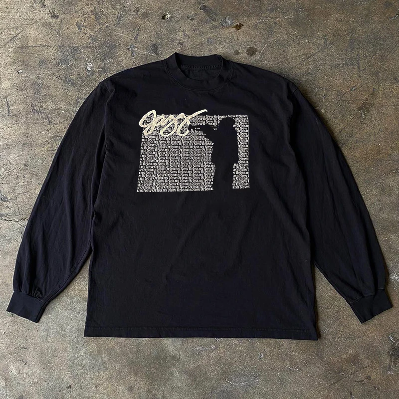 Heavyweight 300g Pure Cotton Long Sleeve T-Shirt Oversize Streetwear American Style Letter Print Casual Comfortable Top