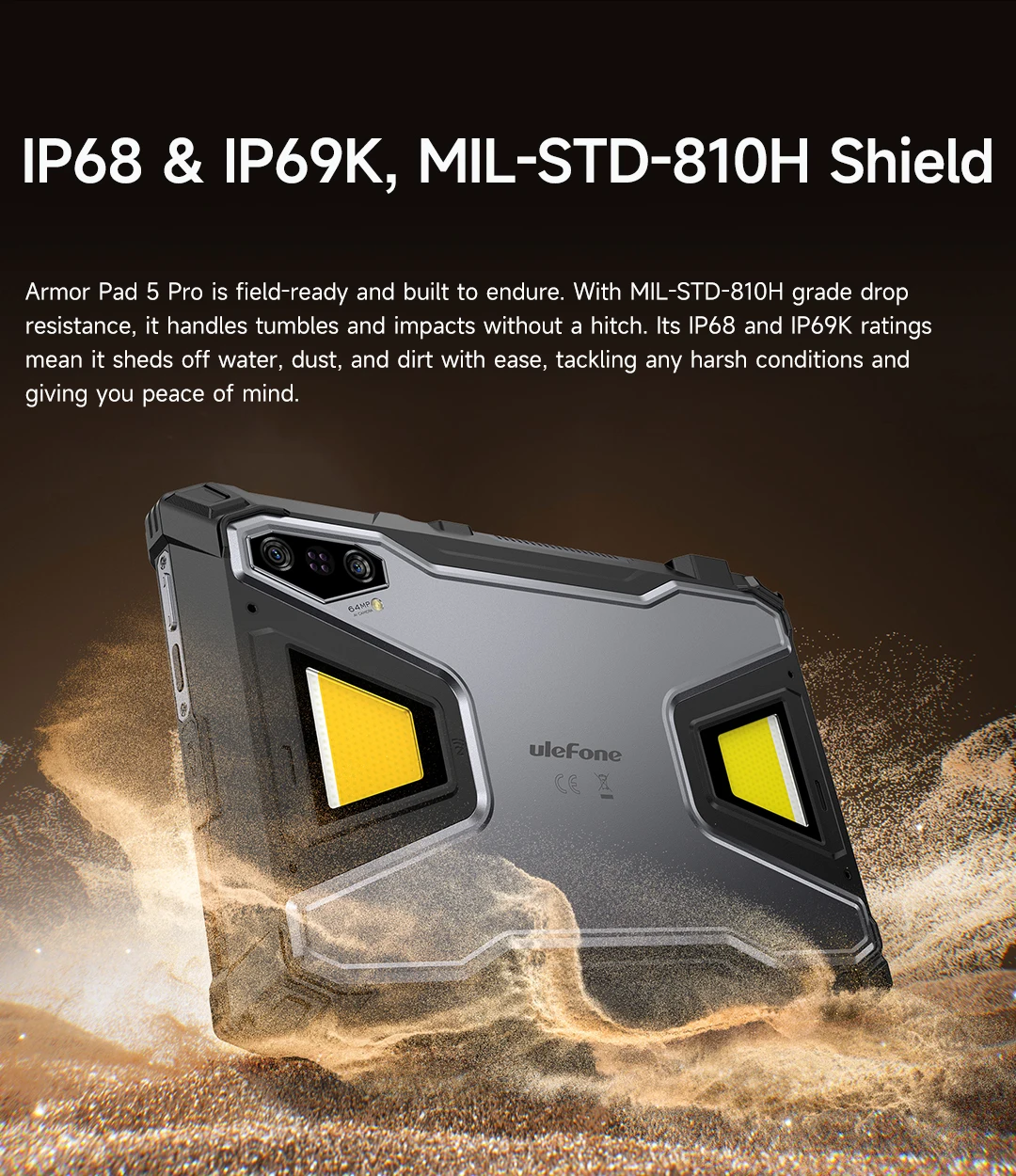 Ulefone Armor Pad 5 Pro 5G Rugged Tablet 24200mAh Android 15 Tablet 12GB+20GB RAM, 512GB ROM 64MP 120W GPS NFC