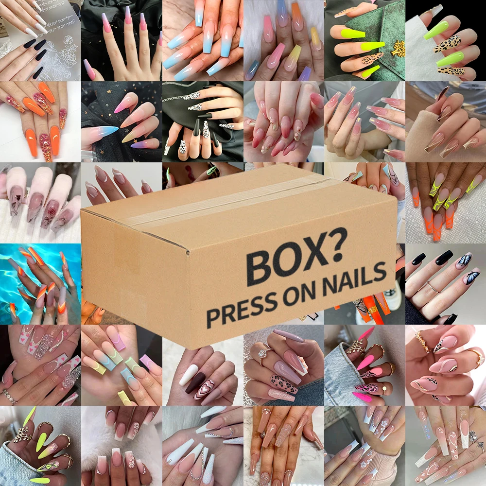 

Random Blind Box Mystery Box 3/5/10PCS Luxury Handmade Random Mixed Nails Blind Box Design With Tool Adhesive Nail Glue Tabs