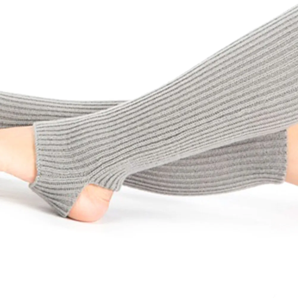 Pair Women Warm Knitted Crochet Leg Warmers Stretchy One Size Fit Yoga Protective Leg Cuff Socks Light Grey