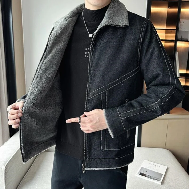 

Denim Lapel Parkas Coat Mens Casual Oversize Plus Velvet Thick 2023 Brand Keep Warm Winter Men's Fashion Oversized Jacket Parkas