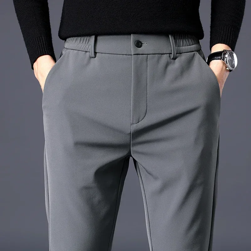 2024 Spring Summer Thin Men's Business Casual Pants Stretch Fashionable Soft Straight Slim Fit Trousers Male Black Gray Blue