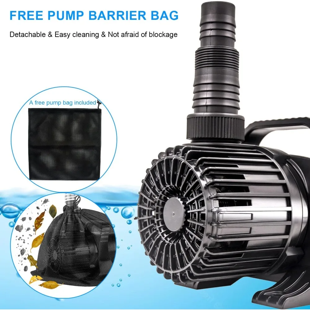 

Outdoor Large 32.8FT Pond Water-fall Long 32.8FT Cord Smart-er & Quieter Duck & Yard &Patio Ponds Pumps, 1 Barrier Pump Bag