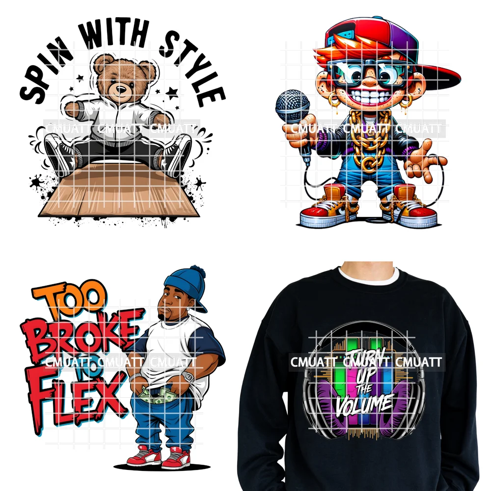 

12-дюймовая уличная одежда с граффити, человек, рэп, музыка, рок-ролл, вибрации, грузовик, космическая ловушка, железные наклейки для передачи DTF, готовые к нажати для толстовок