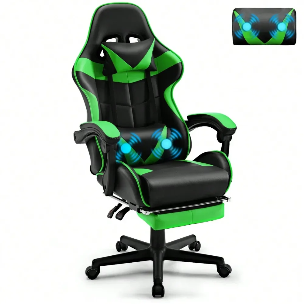 Gaming Chair With Footrest And Lumbar Support, Ergonomic Game Chair Height Adjustable Racing Gaming Chair With Headrest