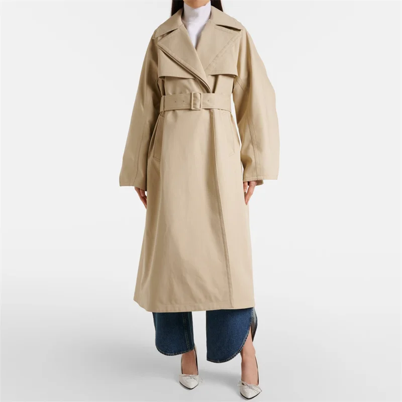 trench coat for women 2025 Spring New outerwears Belt Slimming Windbreaker High quality pure cotton Long coat y2k women's jacket