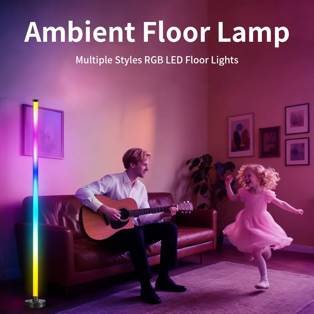 

Smart Modern RGB LED Floor Lamp Ambient Light with Remote APP Control and Music Sync Corner Lighting for Bedroom and Living Room