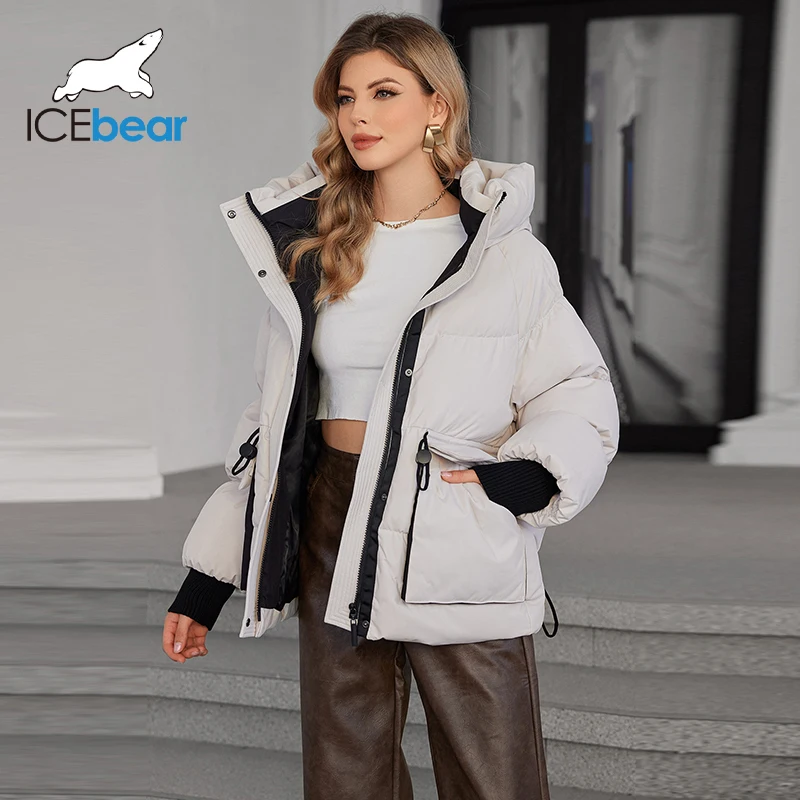 ICEbear 2024 Winter Women\'s Short Casual Loose Light Jacket with Large Pockets Women\'s Hooded Zippered Down Coat Jacket GWD4609I