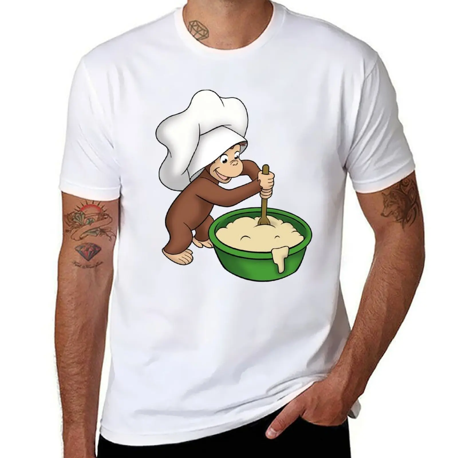 

Curious George baking a cake T-Shirt Big and Tall Casual T-Shirt