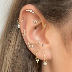 Piercing in acciaio inossidabile Ear Helix Rook Tragus orecchino piatto a lobo aderente per le donne zircone Piercing orecchino a goccia gioielli abbinati