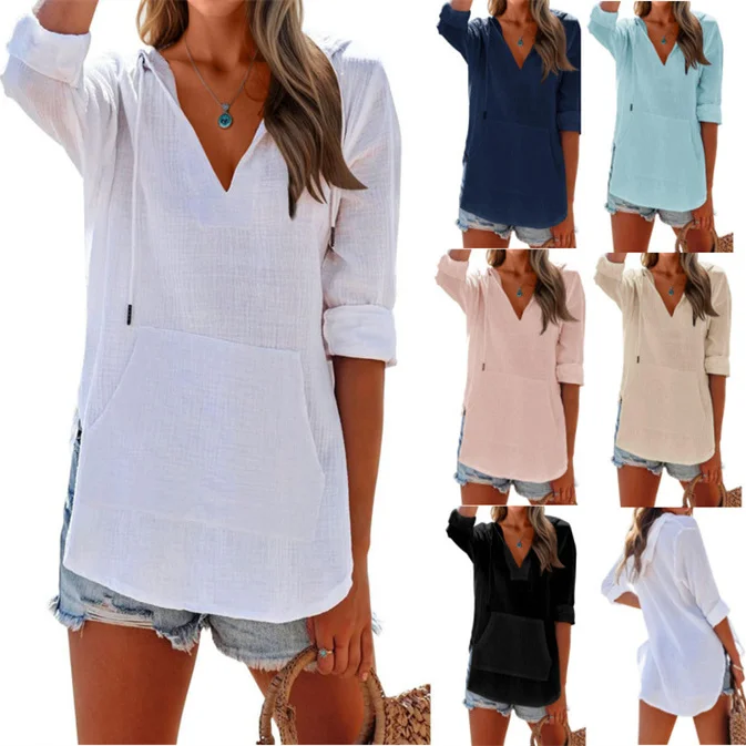 

Chiffon T-irt Women's V-Ne Long Sve Casual Top with ket Faion Ladies' Breathable Lightweight Polyester irt