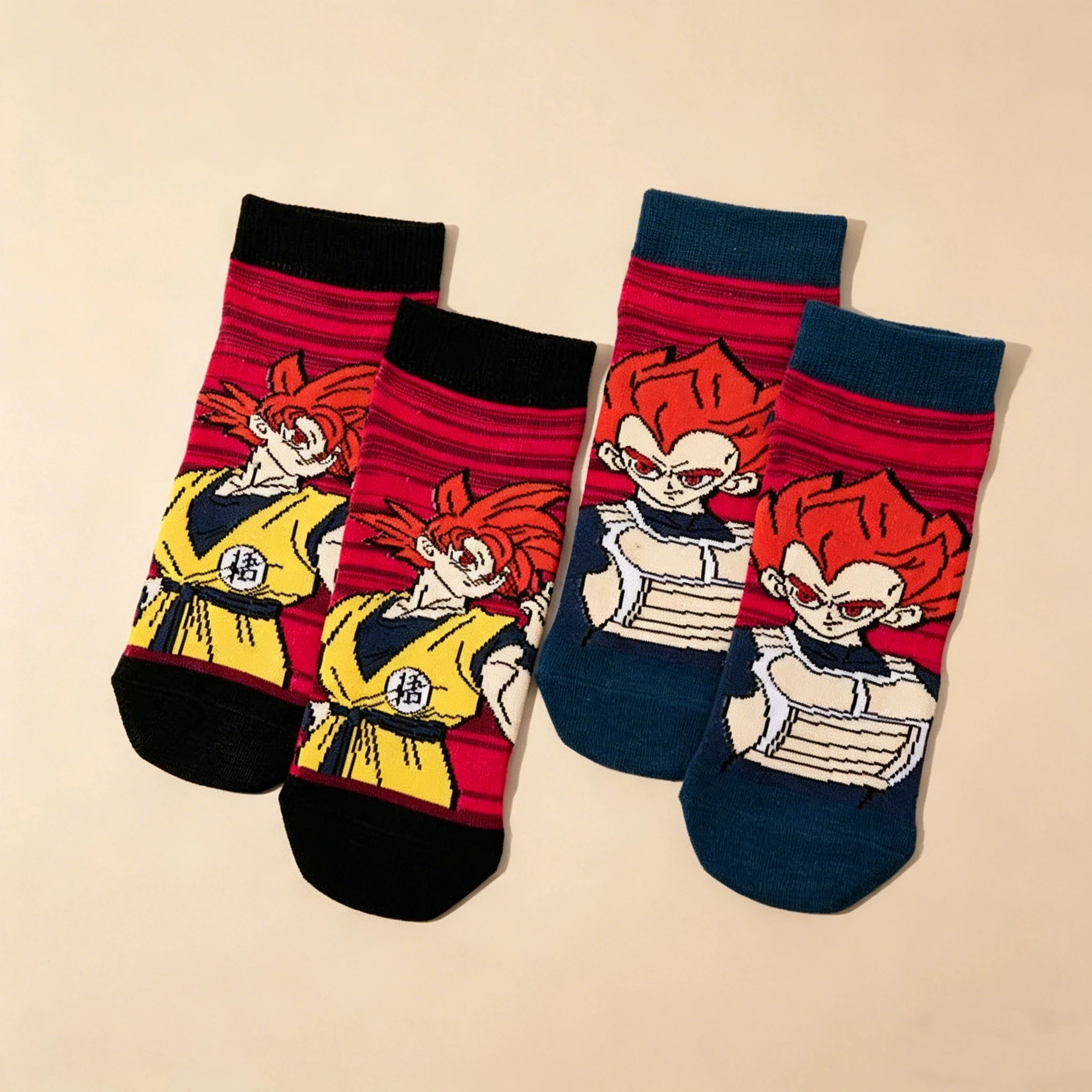 4Pairs of Fashionable New Dragon Ball Z Anime Women's Socks Japanese Cartoon Wukong Beijita Super Saiya Print Couple Ankle Socks image 6