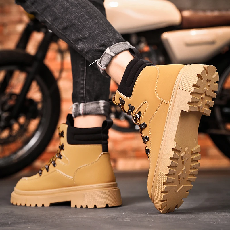 Hot Selling Cheap Boots for Men Comfortable Platform Motorcycle Boots Men Non-slip Work Boots Man High-top Shoes botas de hombre