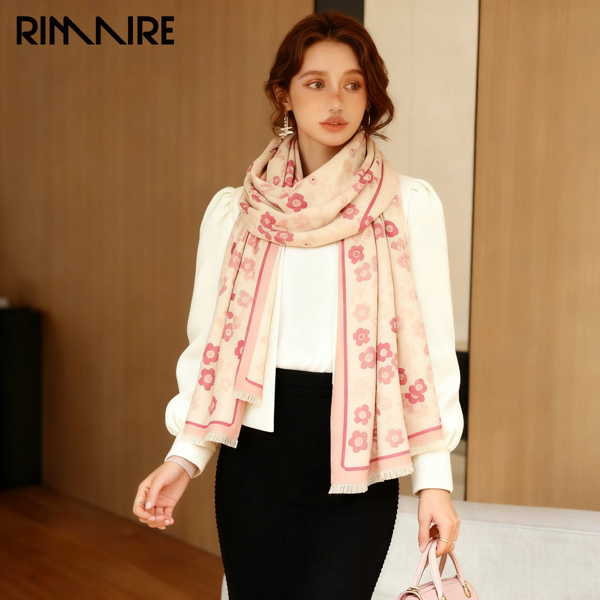 RIMAIRE المرأة المطبوعة تقليد الكشمير وشاح 195*65 سنتيمتر الشتاء موضة تنوعا الوجهين سميكة وشاح شال