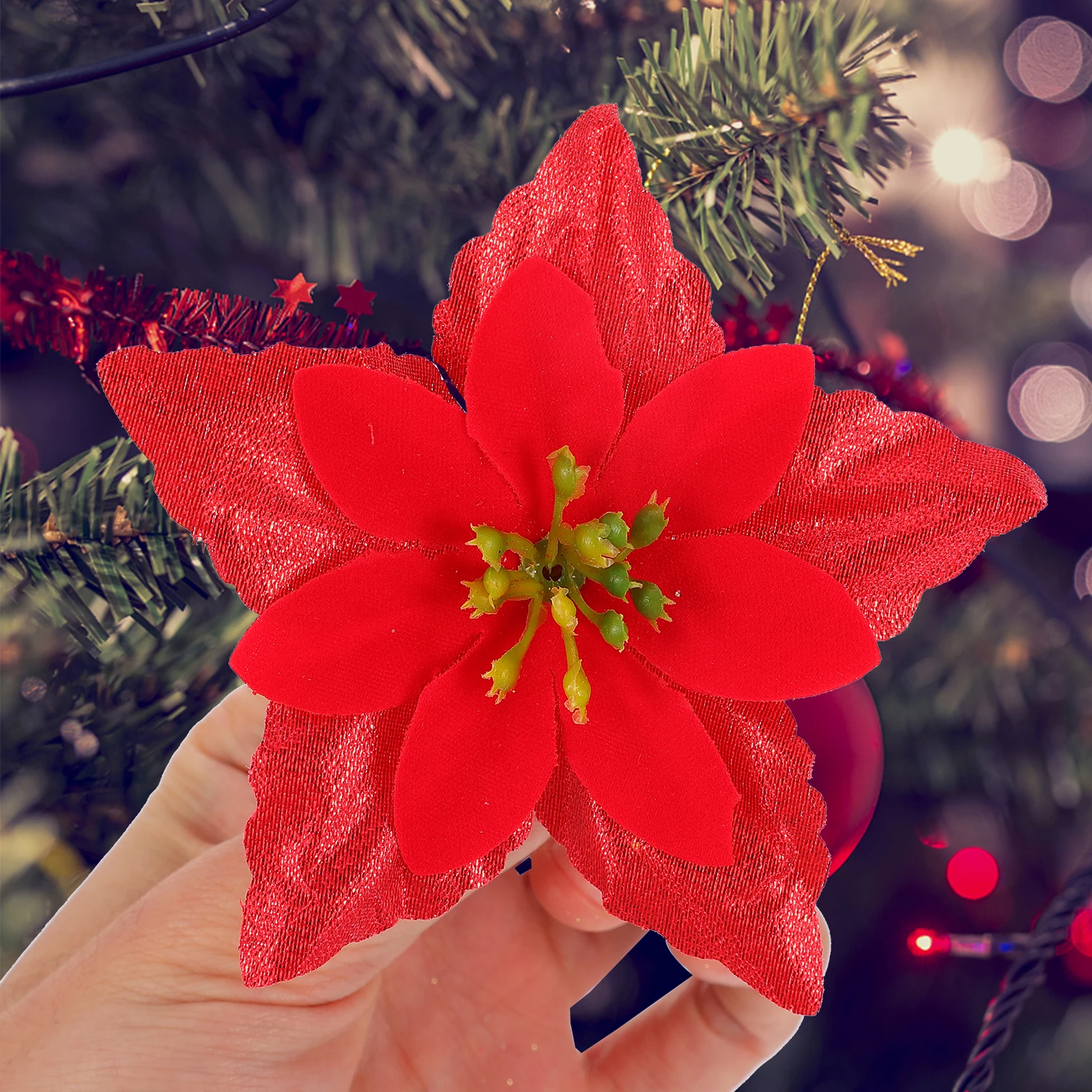 

10pcs Christmas Simulation Decorative Wreath Hat Adornment Artificial Xmas Tree Decorations Double-Layer Flower